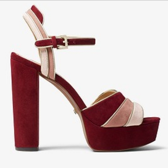 MICHAEL KORS OXBLOOD TRI-COLOR BURGANDY HEELS - Picture 2 of 3